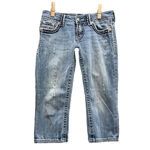 Miss Me Crop Capri Jeans Womens 28* Low Rise Flap Pocket Western Y2k Biker Rodeo